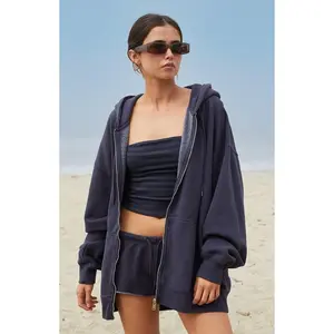 John Galt Women's Dark Blue Christy Full Zip Oversized Hoodie