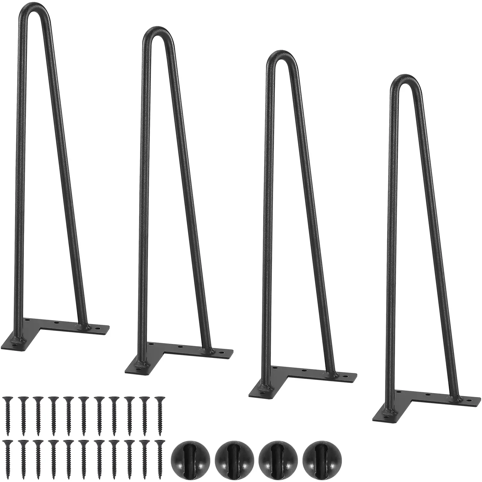 【Summerfinds】VEVOR Decorative Full Metal Construction Furniture Legs (4PCS Black, 15.98in Heavy Duty Hairpin) - 500lbs Load Capacity Hardware with Screws, Parts, 4.3in Noise-Minimizing Furniture Pads for Nightstand, DIY Projects, Diy Home Projects, 15.98-