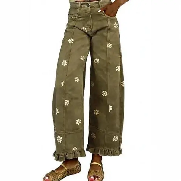Barrel Jeans Women 2026 Floral Print Wide Leg Jeans Y2k Patchwork Baggy Boyfriend Denim Pants,back to school shopping,clothes for back to school,first day of school outfits
