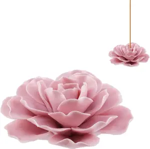 Bitray Pink Incense Holder 3.35" Dia Burner Holder Ceramic Flower Incense Sticks Holder for Yoga Studio