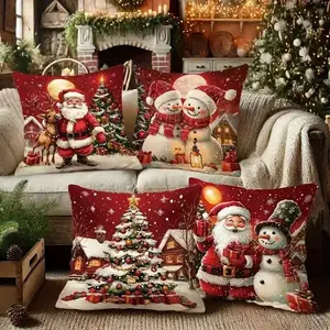 4pcs Christmas Pillow Covers,18x18 inch, Festive Holiday Decorations, Soft Plush Cushion Cases for Couches & Beds, Perfect Gift Idea