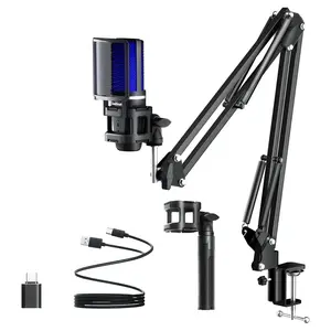ZealSound USB Mic with Type-C Adapter, USB Microphone with RGB Light & Tripod & Hanging Arm Stand, Live Podcast Equipment, Microphone Compatible with Computer & Type-C Devices, NOT COMPATIBLE WITH XBOX