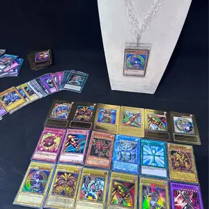 Yu-Gi-Oh Card Holder Necklace, Replaceable Acrylic Trading Card Pendant, Hip Hop Street Style Chain, Includes 3 Random Cards, Gift for Anime & Yugioh Fans