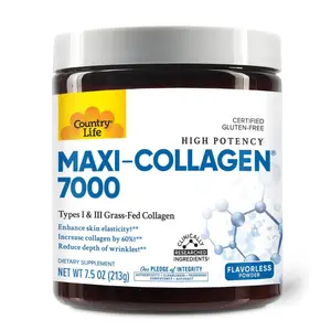 Country Life Maxi-Collagen 7000 Powder - Verisol Bioactive Collagen Peptides, Vitamin C, A & Biotin, 4,500 mg Types I & III Grass-Fed Collagen - Supports Skin, Hair, Nails & Joint Health, 7.5 oz