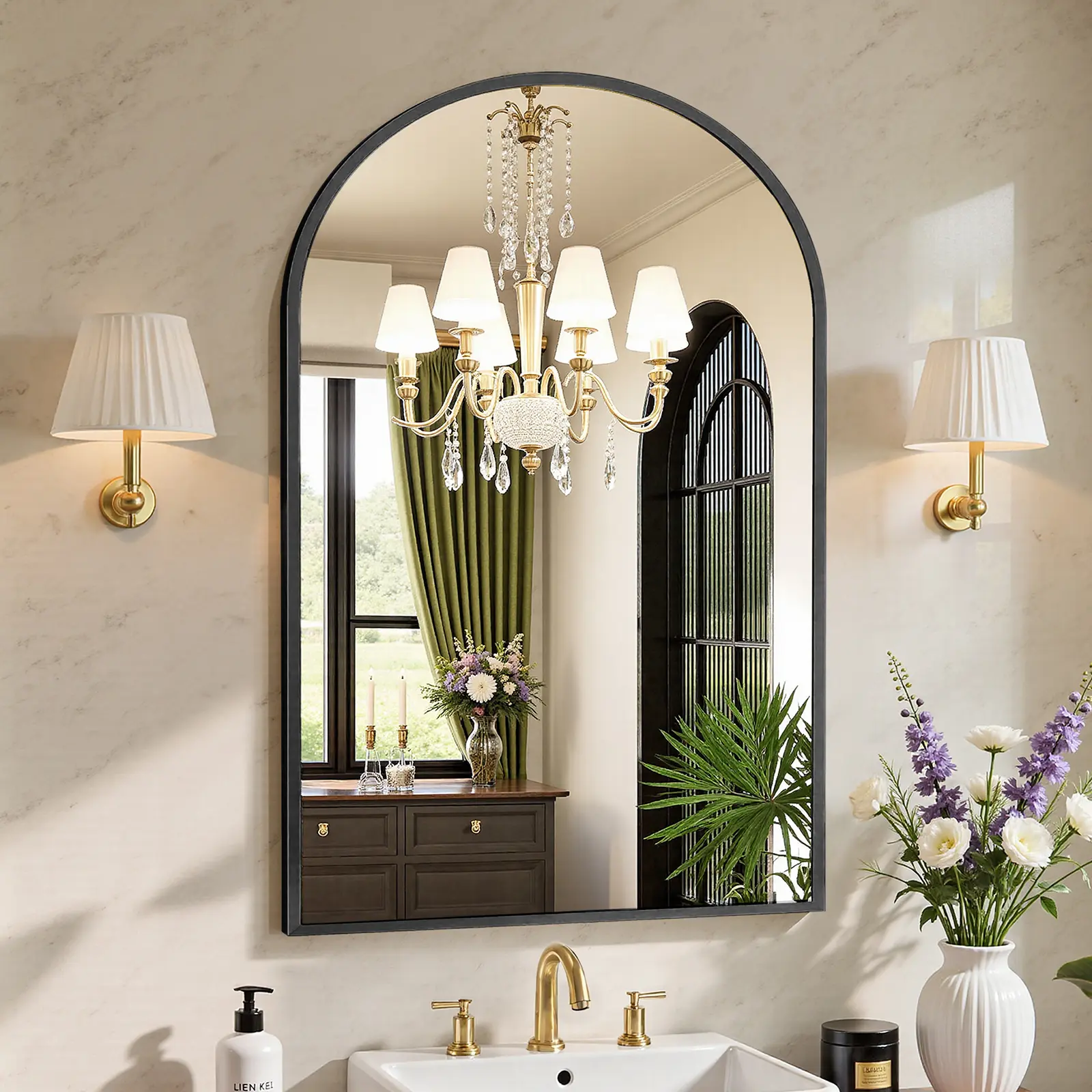Arched Wall Mounted Dressing Mirror with Aluminium Frame, HD Shatterproof Glass, Modern Home Decor for Bathroom, Over Sink Use, Wall Mounted Mirror