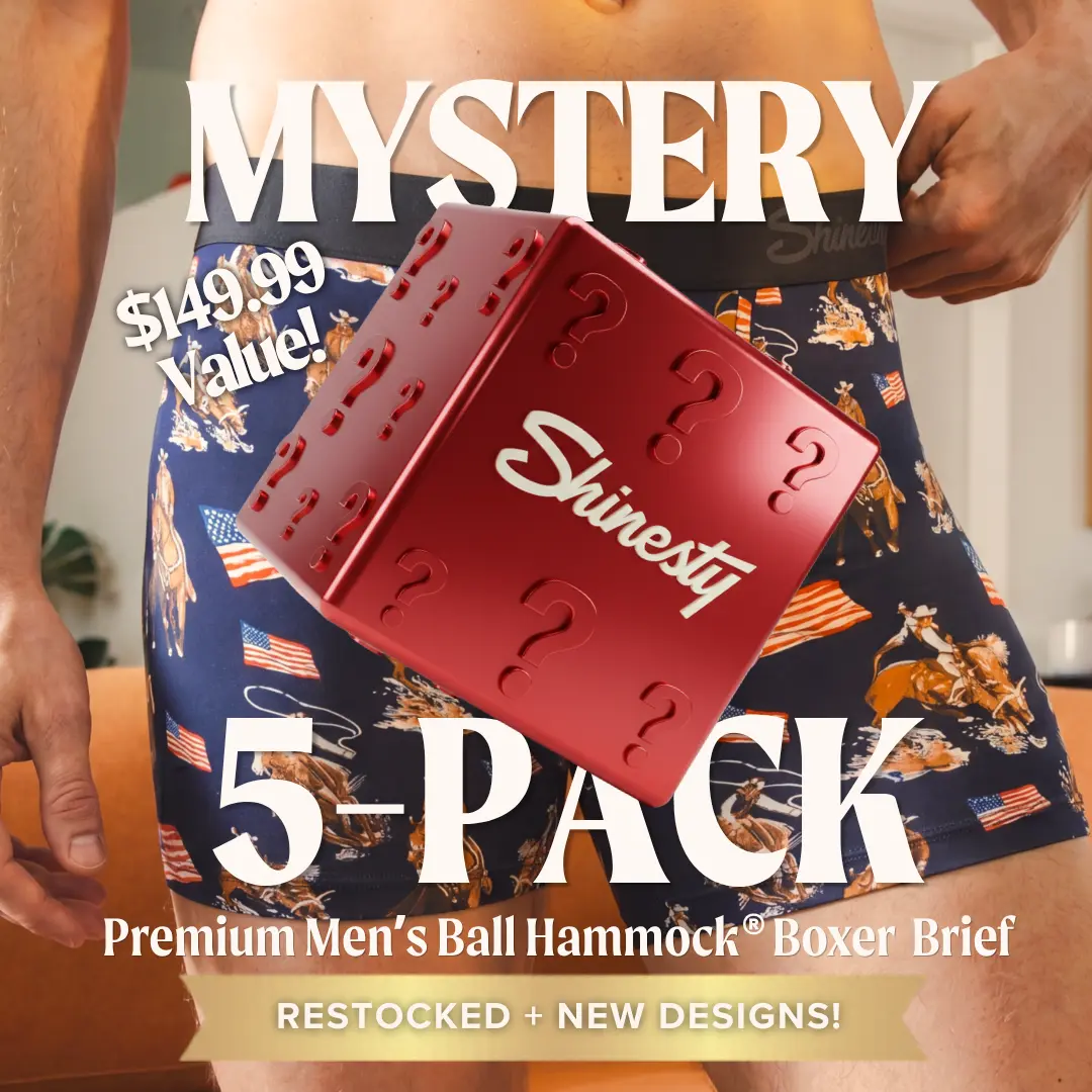 Shinesty Mens Mystery Boxer Brief W/Fly 5-Pack Bundle - Ball Hammock® Pouch Support, Standard Length 6 Inch Inseam, Silky Soft, Stretchy, Breathable Natural MicroModal Fabric, Best Mens Underwear, Western, Standard 6"
