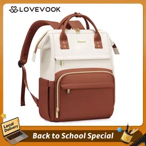 LOVEVOOK Fall Vegan Leather Backpack for Women,17 inch Leather Laptop Backpack for Women,Professional Work Backpack Nurse College Teacher Bag,Women Laptop Tote Bag Computer Travel Backpack Purse