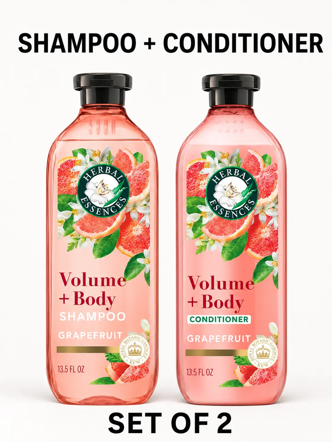 Herbal Essences Bio Renew Volume + Body Grapefruit Shampoo & Conditioner Set - 13.5 fl oz (400 mL) Per Bottle, Fragranced Cleanser with Peppermint Oil, Scented, Aloe-Infused, Lightweight, Shine-Enhancing, Moisturizing, Nourishing for All Hair Types