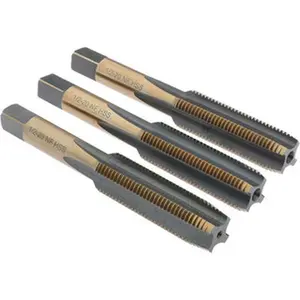 Precise 3-Pc Thread Cutting Tap Set, 1/2-20 UNF 4-Flute High Speed Steel with Bottoming Plug & Taper Taps, Gold & Oxide Finish, 3-3/8" OAL, BDNA-20687
