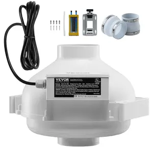 VEVOR 4 to 4.5 inch Radon Fan Installation Kit, Quiet 190CFM Radon Mitigation Fan System Kit with 2 Couplers, Pressure Indicator, Waterproof Inline Duct Fan Exhaust Fan for Indoor Outdoor Ventilation