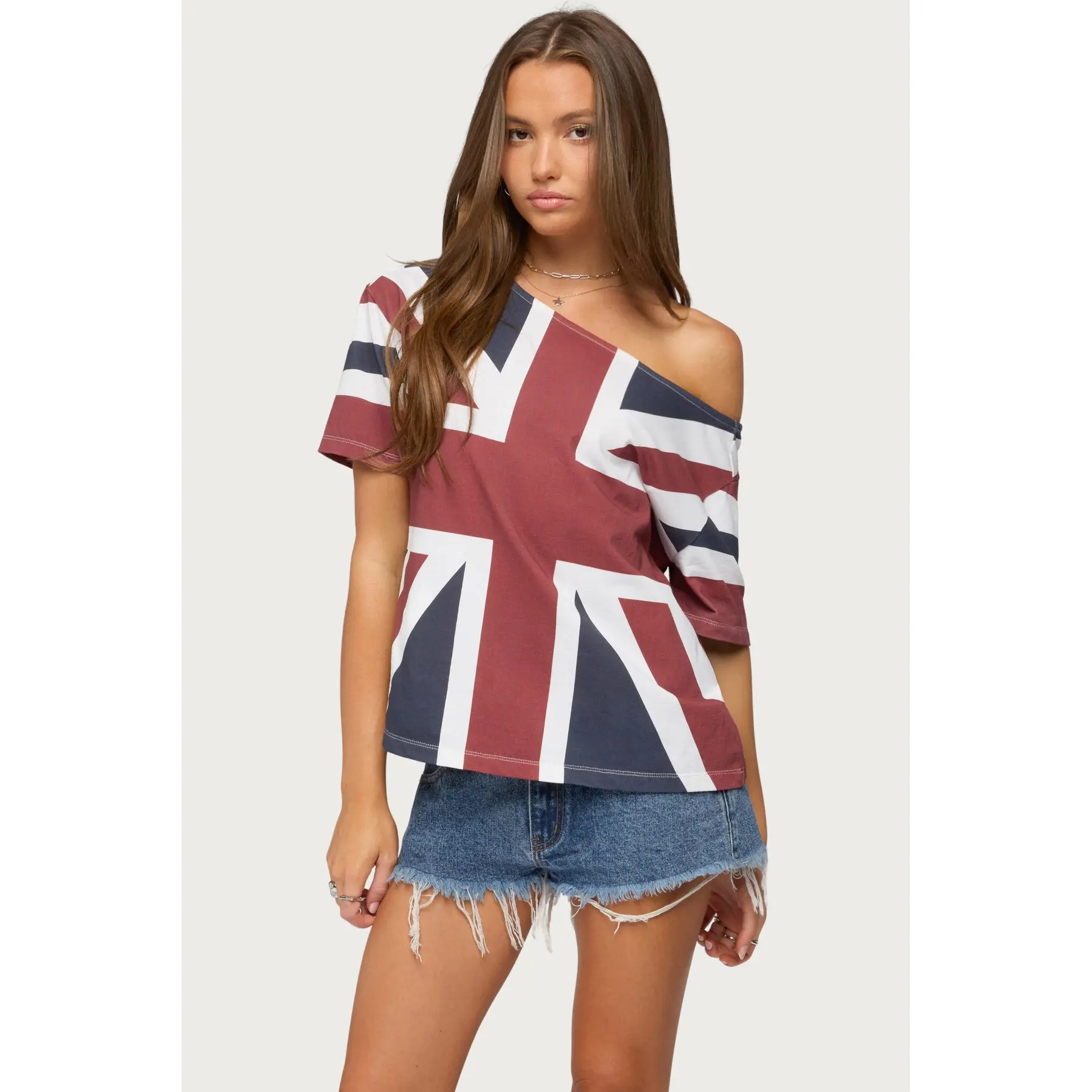 Union Jack Off Shoulder T Shirt
