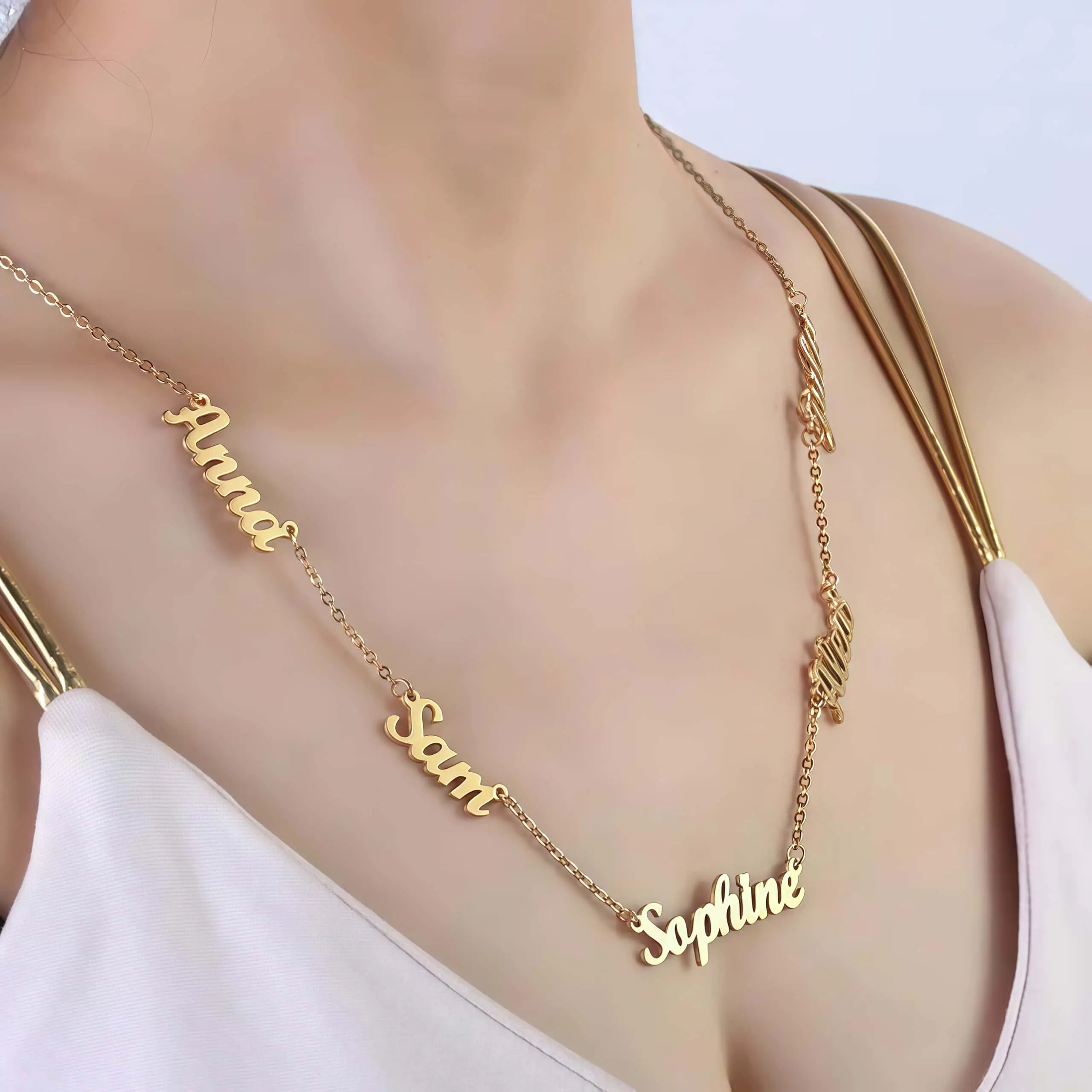 Personalized Multi Name Necklace, Custom Engraved Family Name Pendant, Stainless Steel Dainty Jewelry, Gold Silver Rose Gold Keepsake, Tarnish Proof Waterproof Memorial Gift, Unique Mother's Day Gift for Mom, Christmas Gift for Her, Minimalist Everyday Ne