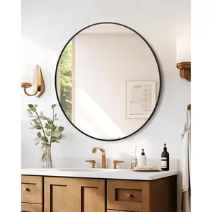 Modern Black Round Metal Frame Bathroom Mirror – HD Glass, Wall Mounted, Easy to Install, Versatile for Vanity, Bedroom, Entryway, Living Room