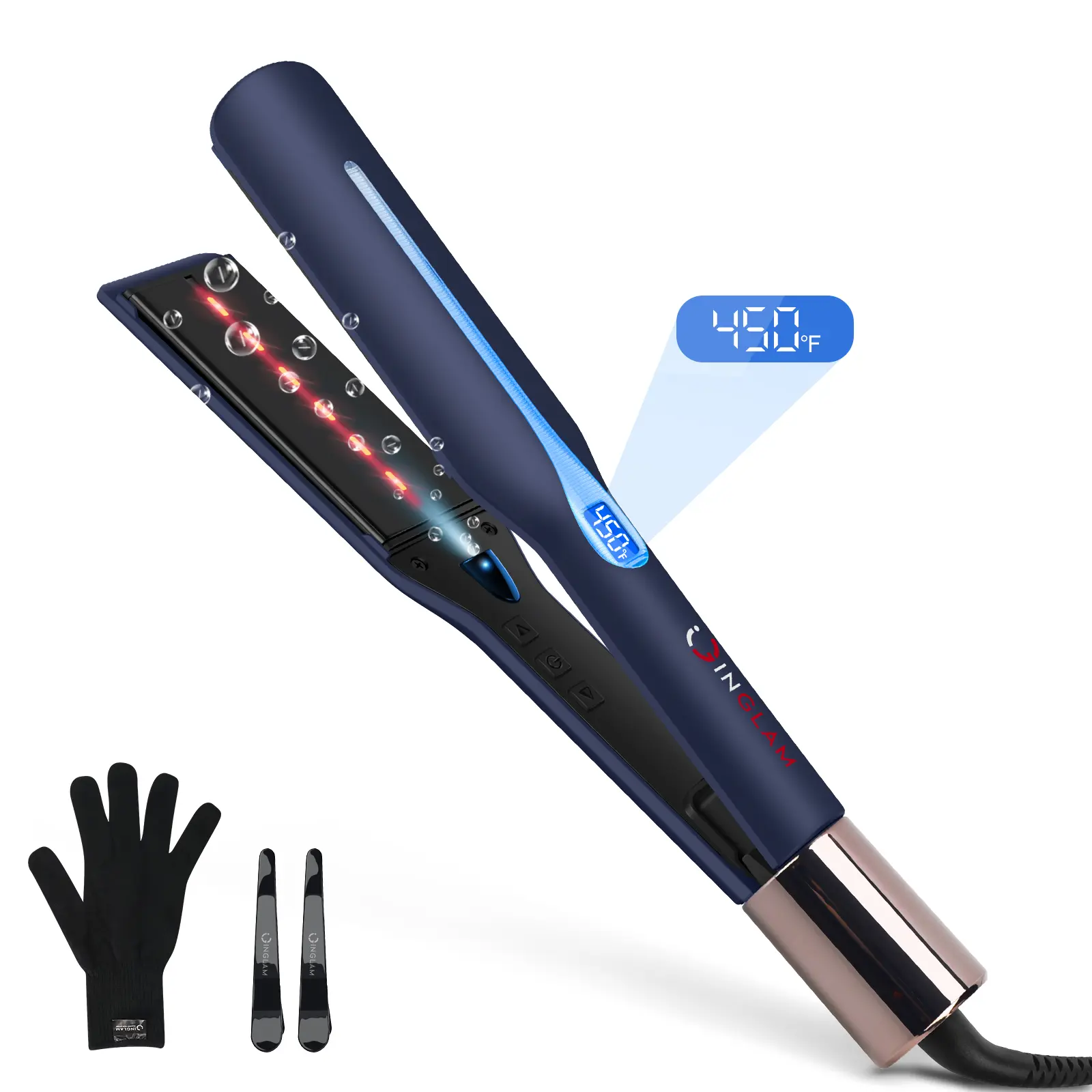 INGLAM 1.75 Inch Wide Flat Iron for Thick Hair, Professional Titanium Wide Plate Hair Straightener, Ceramic Silk Press Flat Iron for Long Coarse Hair, Fast Heating & Frizz-Free one pass flat iron