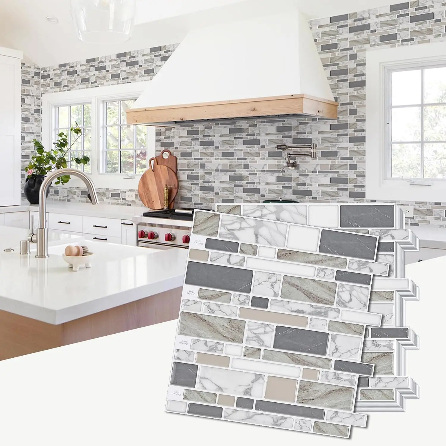 STICKGOO 10-Sheet Marble Look Peel and Stick Wall Tile, 12"x12" Premium Self Adhesive Tiles Kitchen Stick on Backsplash Decor Decorative Sticker Ornam