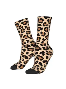 Polyester Socks Casual Featuring a Brown Leopard Pattern