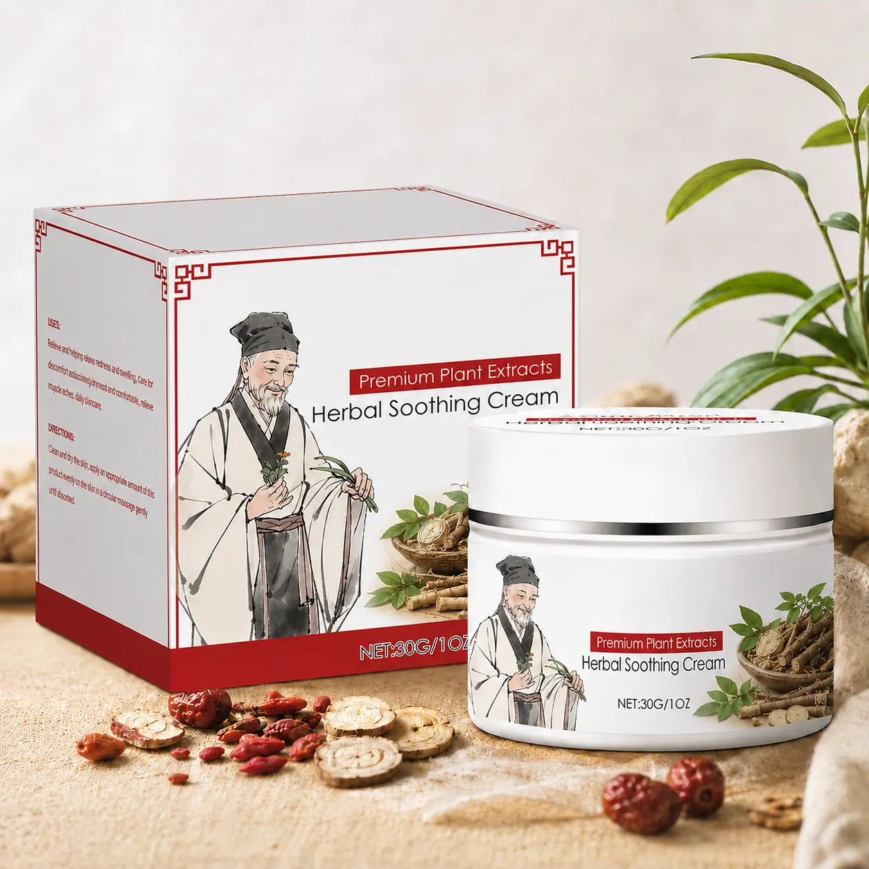 Herbal Body Moisturizing Cream, Gentle Plant-Based Skin Care for Dry & Sensitive Skin, Daily Nourishing Care Cream for Adults, 30g / 1oz