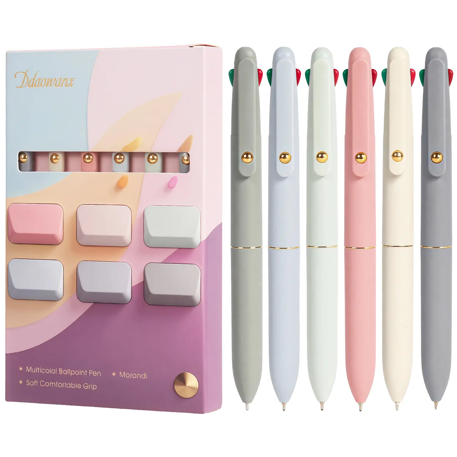 Ddaowanx 4-in-1 Aesthetic Colored Pens Set, 0.5mm Fine Point Smooth Writing Ballpoint Pens, 6-Count Office Stationery for Nurses, Teen Girls' Gifts, Aesthetic Pens