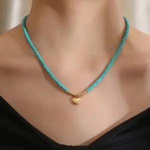 Women's 1-Piece Bohemian Irregular Turquoise Stainless Steel Necklace, Romantic Pendant Design, Casual Fashion Costume Jewelry Accessory