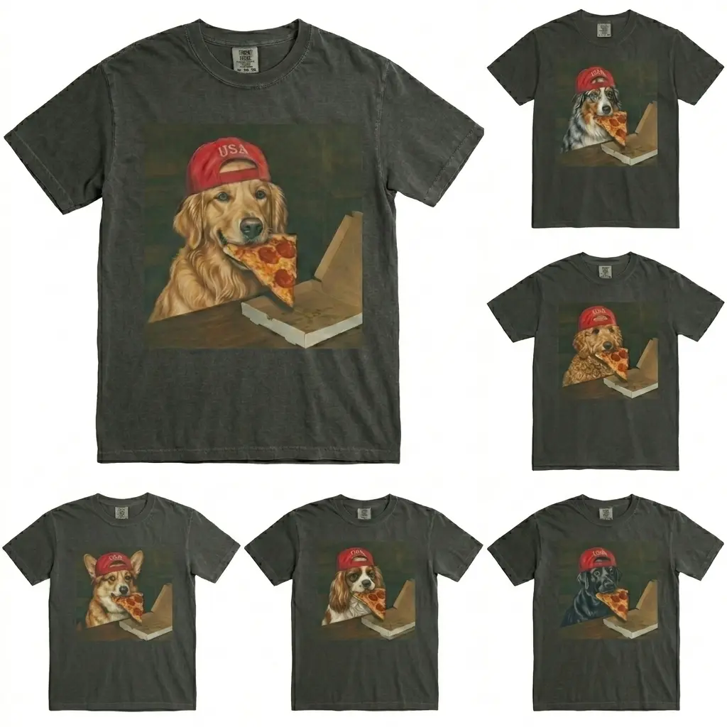 Comfort Colors 50+ Dog Breeds Available Eating pizza Shirt, Vintage 90s Funny Edgy Dog Meme Tee, Unisex Fit Design, Casual Streetwear, Gift for Dog Lovers