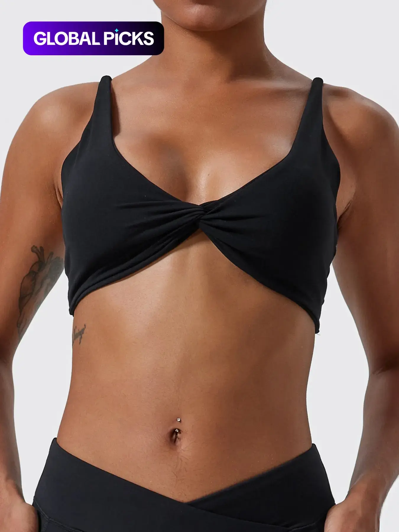 Women's Solid Twist Front Sports Bra, Casual Comfy Breathable High Stretch Yoga Bra, Ladies Sportswear for Indoor Outdoor Wear, Gym Clothes, Activewear, Workout Clothes, Workout Bras