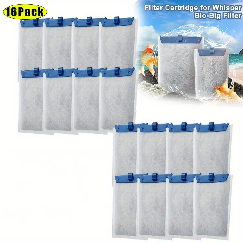 16PCS Replacement Filter Cartridges Compatible with Whisper Bio-Bag Filters 10i/IQ10/PF10, ReptoFilte 20 Gallon Aquarium Filters - Compatible with 90 GPH, for Freshwater/Saltwater Fish Tanks, Pond, Biofiltration Systems