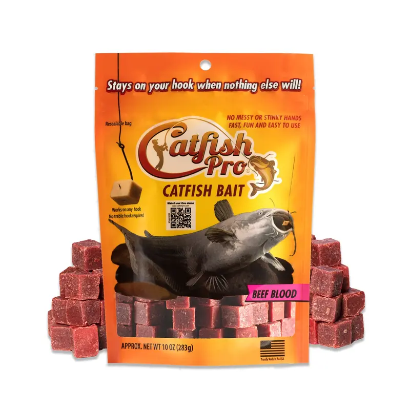 Catfish Pro Premium Scented Beef Blood Catfish Bait - 10oz, 0.5in, Durable Texture, Firm Consistency, Intense Scent, Mess-Free & Easy to Use, Long-Lasting Formula, Secure Hold, Hook-Friendly Spinning Fishing Equipment for Beginners, Families, 1/2 In