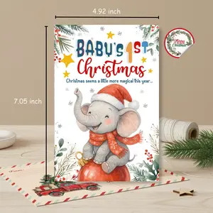 Baby First Christmas Card, Cute Babys 1st Christmas Card with Festive Design, Keepsake Holiday Greeting for Babies Boy or Girl,  First Xmas Cards with Envelope