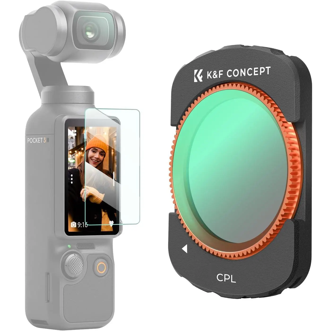 K&F Concept Polarizing Lens Filter for DJI Osmo Pocket 3/XTRA/Pocket 4, Camera Accessories with Multi-Layer Coatings & Alloy Frame, Includes Filter