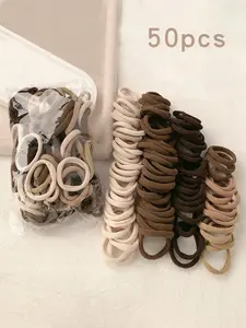 50 pcs Mixed High Elastic Gentle Hair Ties Khaki Nude Elastic Ponytail Holders for Women Girls Daily Casual Party Commuting Vacation Makeup Hair Styling Outfit Matching Accessories