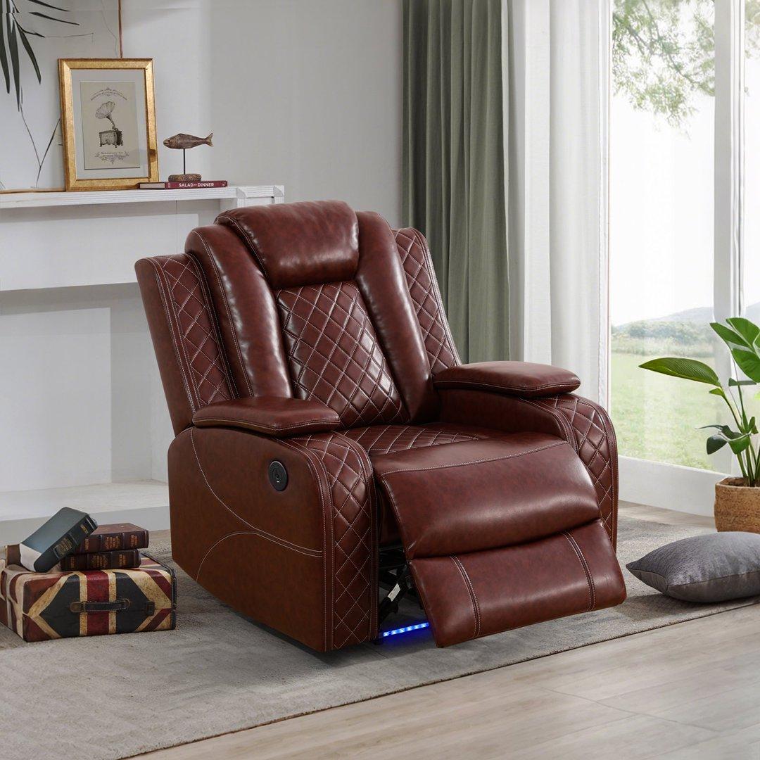 Red Breathing Leather Living Room Sectional Recliner Chair