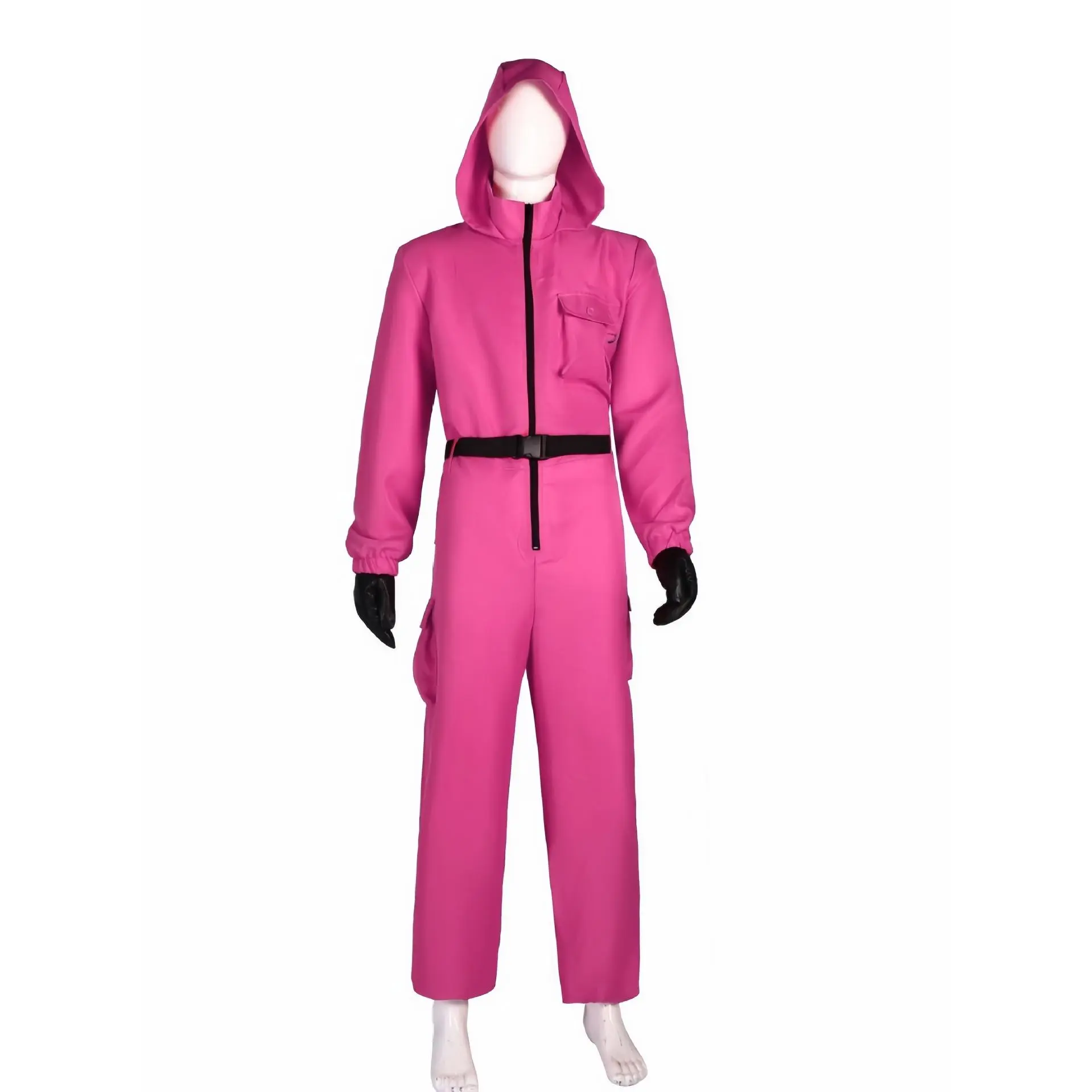 Rose red jumpsuit+belt+gloves