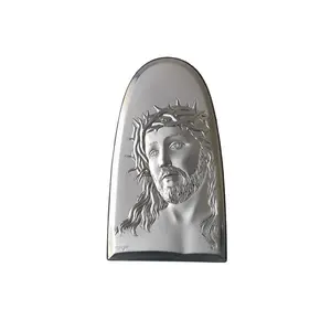 Jesus Christ Icon 4.72" Silver Religious Wood Handicraft Christianity Catholic