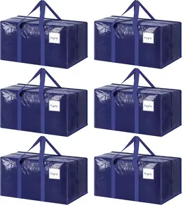 6 Pack Extra Heavy Duty Large Moving Bags with Strong Zipper & Comfortable Handles, Sturdy & Durable Clothes Storage Bags Totes Bins, Blue Packing Moving Boxes for College Supplies, Dark Blue