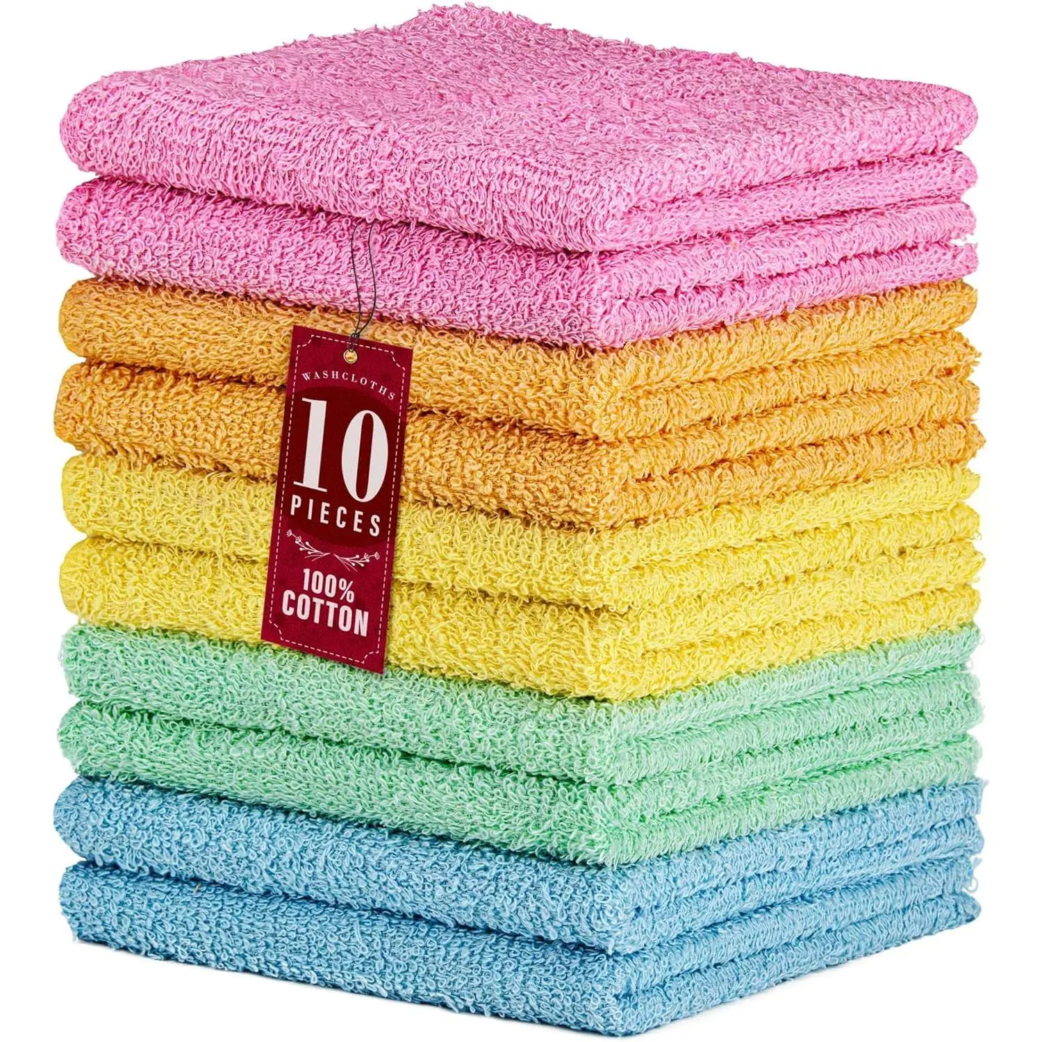 10-Pack Cotton Cleaning Cloths - 12x12 inches Bulk, Ultra Soft Absorbent Face Towels with Softness, Bathroom Accessory Sets for Home Personal Use, Assorted Set