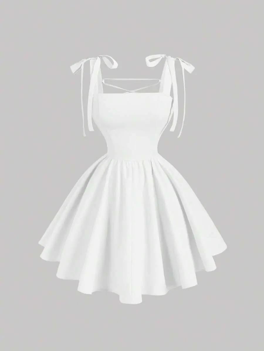 ARTYOTI White Dreamy Romantic Backless Bowknot Dress, Suitable For Dates, Parties, Holidays, Tea Parties, Birthdays,Graduation Dresses