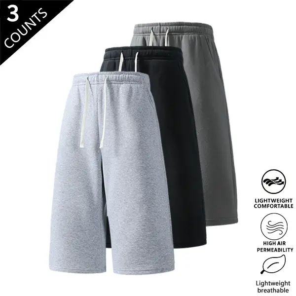 3-pack summer pants: street-style 7/8 drawstring shorts with side pockets; hip-hop style, comfortable loose fit for travel, suitable for running and everyday wear.