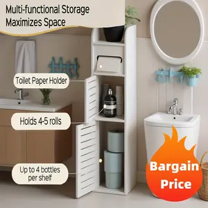 Double-door bathroom locker, sturdy and durable, made of thickened material, white floor-standing type, suitable for hotels, school toilets, shopping malls, family bathrooms, bedrooms, for toilet paper storage