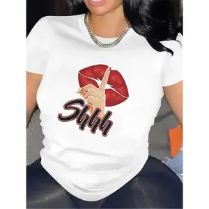 Women's Sexy Lips Graphic T-Shirt - Soft Polyester Shirt with Red Lip Print, Lightweight Non-See-Through Top for Restaurant, Party, Everyday Outfits - Machine Washable Women's Fashion Tee, Party Outfit, Bold Graphic Tee