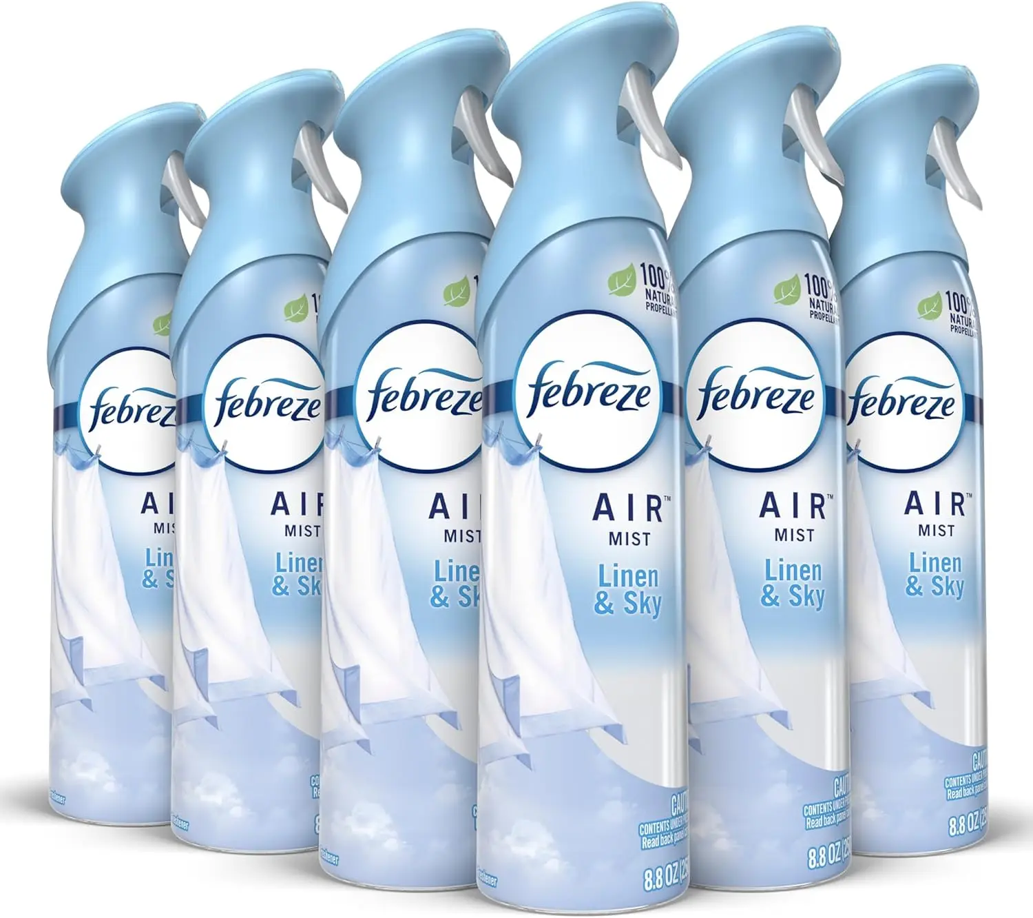 Febreze Air Mist Linen & Sky Scent Odor-Fighting 8.8oz Aerosol 6-Pack for Home & Bathroom Freshener Spray