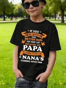 Funny Family Slang Boy Toddler T-Shirt, Block, Papa & Nana Tagline, Star Bow Decor, Loose Fit, Fun