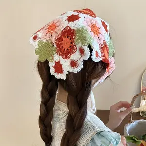 1pc bohemian crochet floral triangle scarf, bandana, French thin, breathable, versatile headband, outdoor accessories