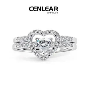 Women'S Stacked Heart-Shaped Wedding Ring Set - Moissanite Promise Ring, D Color, VVS Clarity, Halo Cut, Wedding/Engagement Ring, Valentine'S Day Gift
