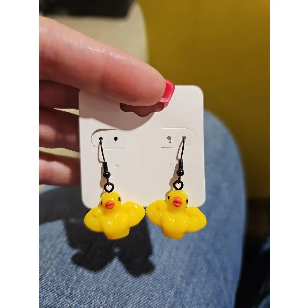Body Builder Ducky Earrings - Yellow Rubber Duck Design for Fun and Fashionable Accessory
