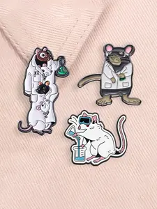 3pcs/set Funny Lab Rat Enamel Pins Cartoon Humor Scientist Mouse Chemistry Pharmacist Animal Alloy Brooches Lapel Backpack Badge Fashion Jewelry Accessories Gifts for Friends