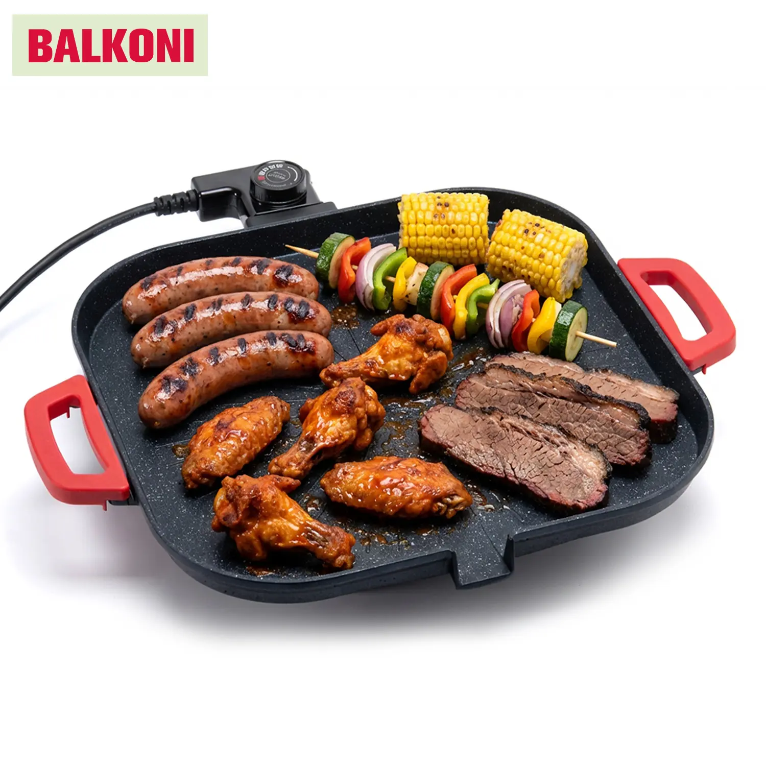 BALKONI 1000W Portable Electric Korean Smokeless Non-stick Indoor Grill Pan - Buy 1 Get 6 Complete Barbecue Gift Set, Adjustable Temperature Control, Universal Fry Griddle, Portable Barbecue Grill, Kitchen Gadgets for Home Cooking