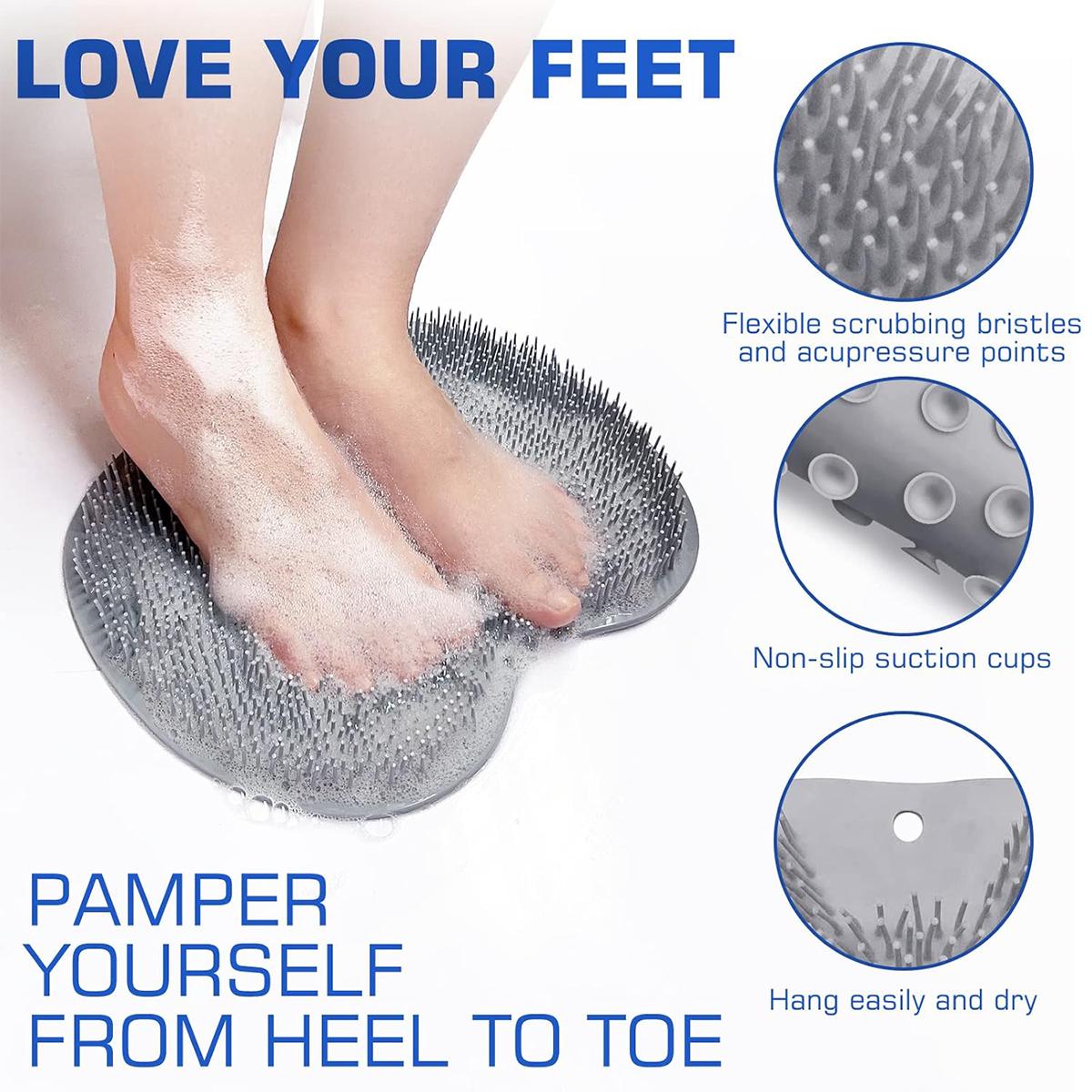 Silicone Shower Foot Scrubber Mat,Back & Feet Cleaning Pad,Shower Massage Soft Bristles Exfoliating Scrubber,Wall Mounted Slip Suction Cups for Use,Bathroom Bathing Accessories