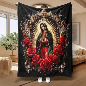 Soft Comfy Lightweight Throw Blanket with Virgin Mary Design - Decorative Giftable Blanket for Bedroom, Warm for Home or Office Nap Use, Travel Day Gift, Decorative Giftable Blankets,summerwins