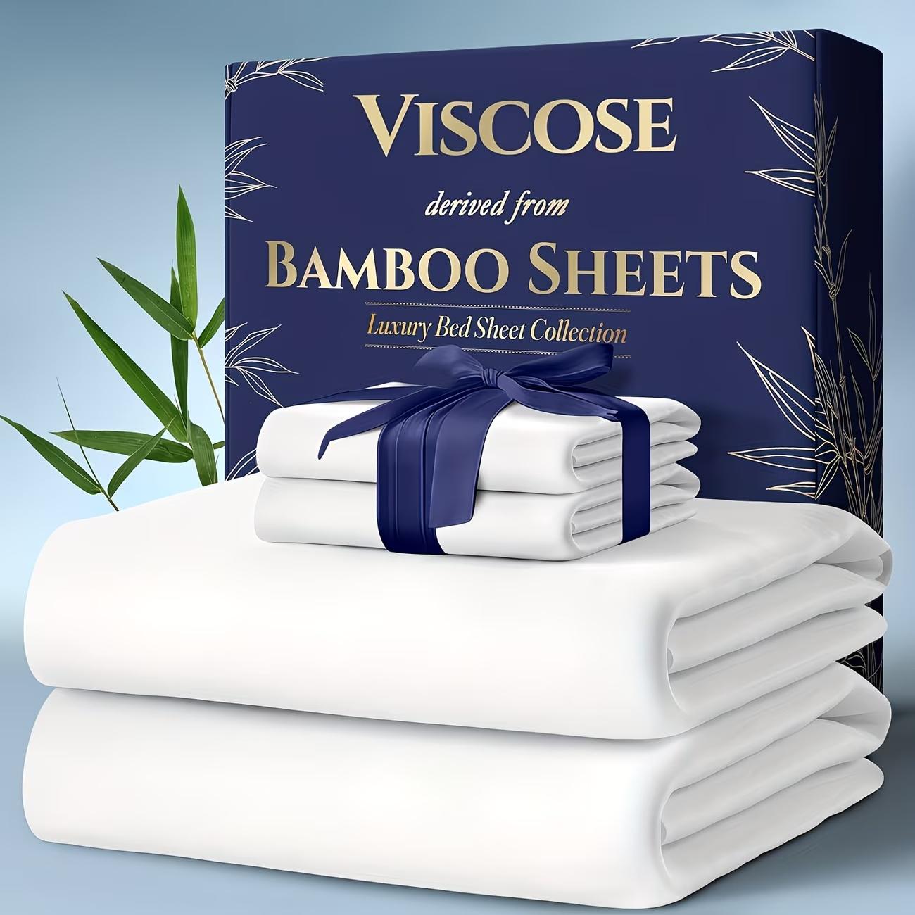4pcs Bamboo Cooling Bedding - Extra Deep Pocket Breathable And Cooling - Suitable for Hot Sleepers And Sweats, Children Pillowcases, Flat Sheet And Fitted Sheet - A Perfect Gift for Family, Queen And King Sizes Bed