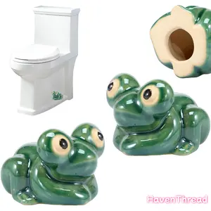 2-Count Ceramic Toilet Bolt Covers, Cute Frog Decorative Caps, Dustproof Smooth Design, Easy Installation, 6x4x4.5cm Bathroom Decoration Accessories (Sports & Outdoor Fan Shop Gift Option)